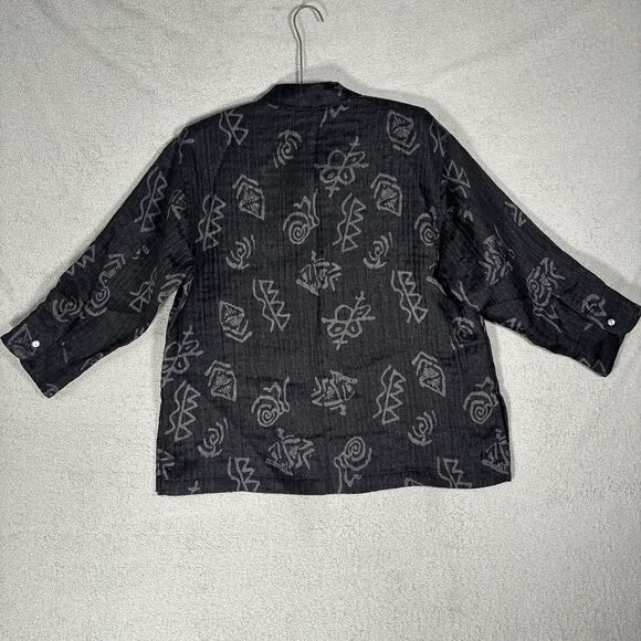 Chicos Top Women’s Size 2 (L) Black Linen Blend Artsy Boho‎ Artistic Abstract - Picture 10 of 14